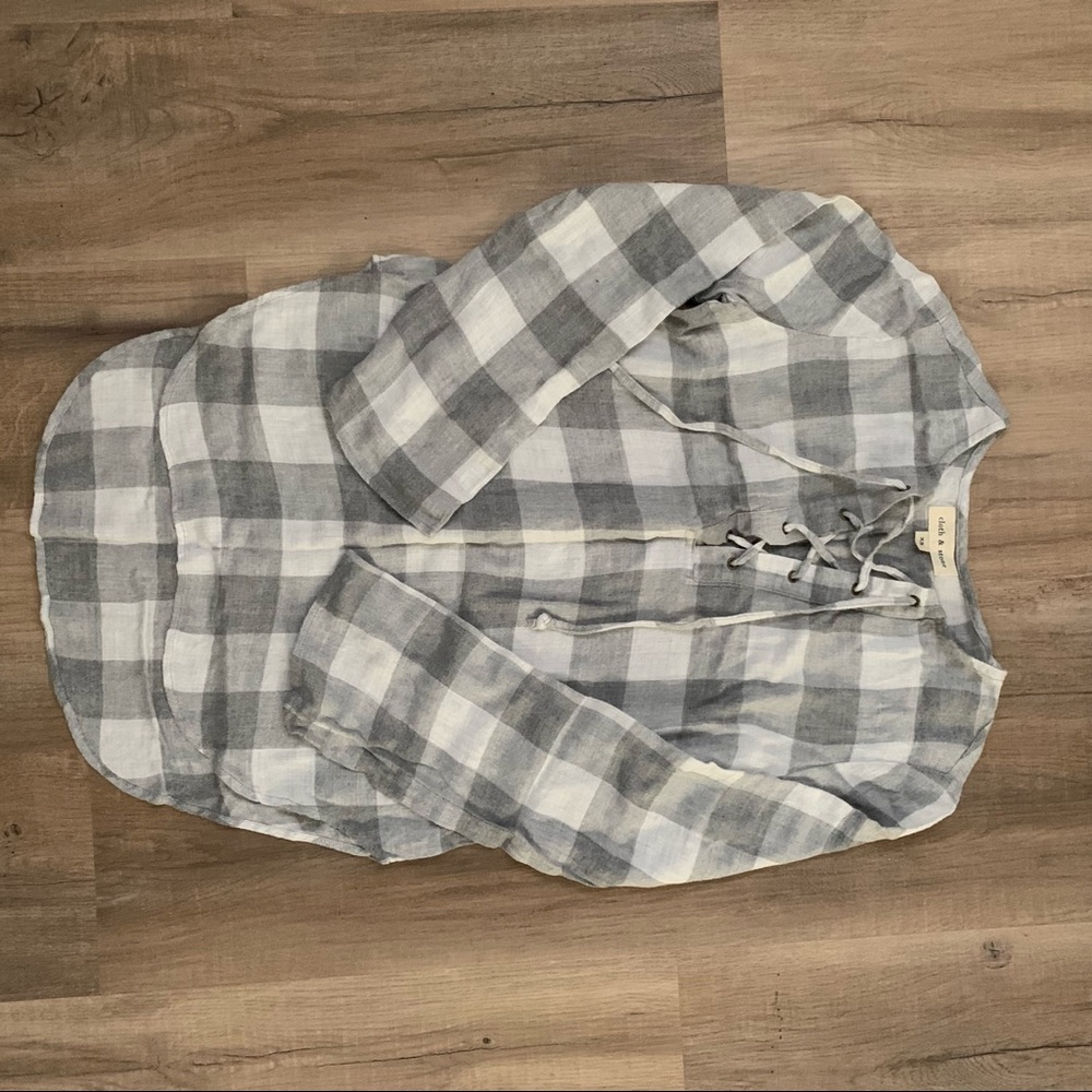 Cloth & Stone Gray Checkered Blouse Top Size XS